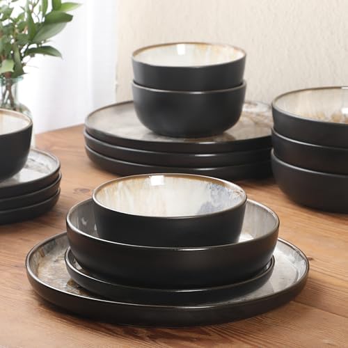Gibson Elite Chantilly Hill 16-Piece Ceramic Dinnerware Set, Round Plates & Bowls, Multicolor Leaf Design, Microwave & Dishwasher Safe, Service for 4 - Image 5