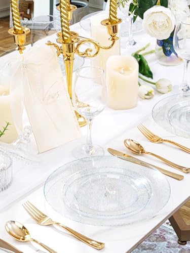 WDF 200PCS Blue Plastic Plates - Blue Glitter Plastic Plates - Heavy Duty Disposable Plates - Include 100 Dinner Plates 10" and 100 Dessert Plates 7" for Parties/Wedding/Birthday - Image 4