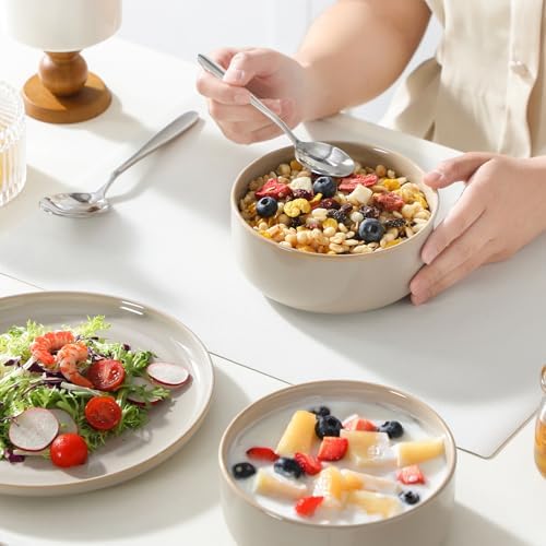 vancasso PLAYA Plates and Bowls Sets,12 Pieces Grey Dinnerware Sets for Kitchen,Reactive Glaze Dishes Set for 4,Dishwasher and Microwave Safe - Image 6