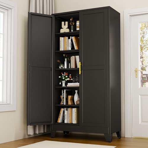 Black Metal Storage Cabinet,75" Steel Cabinets for Home Office by RISTERN