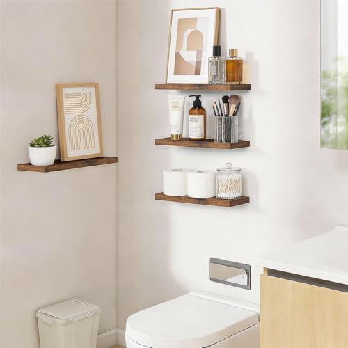 BAYKA Rustic Brown Floating Shelves 15.7in, Set of 4, Wall Mount Wood Shelf - Image 2