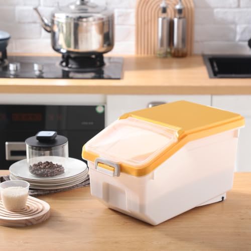 Sunnyray 4 Pcs Flour Storage Containers Rice Bin with Wheels, Yellow, 22 lb - Image 6