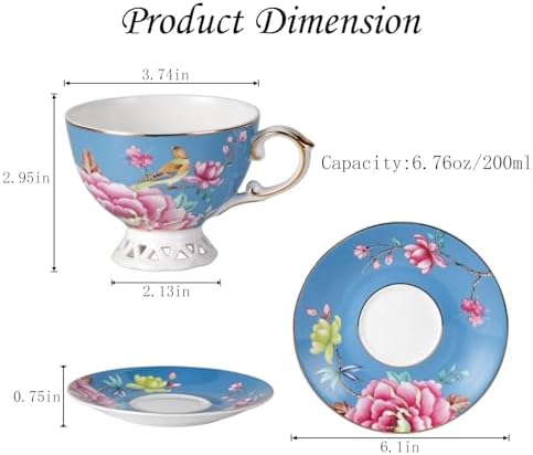KAMMAK Tea Cups and Saucers Set of 2, Fine Bone China Coffee Cups, GH019 - Image 3