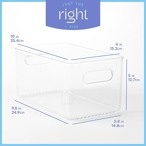 Plastic Food Storage 4 Pack Clear Container Bin with Handles for Organizing Kitchen, Pantry, Fridge, Freezer, Pantry,Bathroom. 10"x6"x5" - Image 3