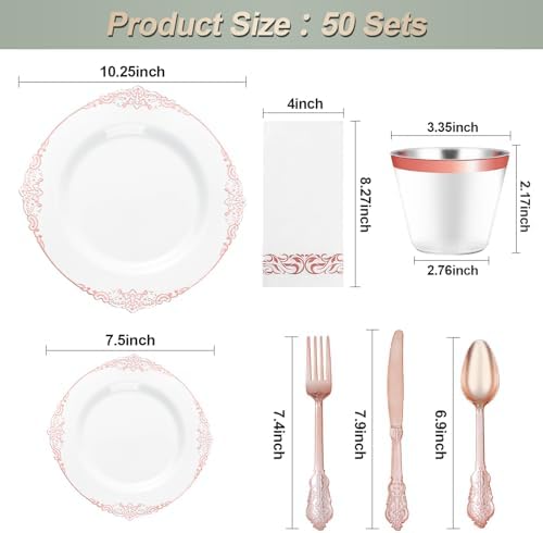 Bestluck 350PCS Rose Gold Disposable Dinnerware for 50 Guests - Image 2