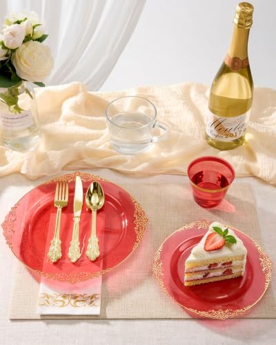 Bestluck 700PCS Clear Red Plastic Plates for 100 Guests - Image 6