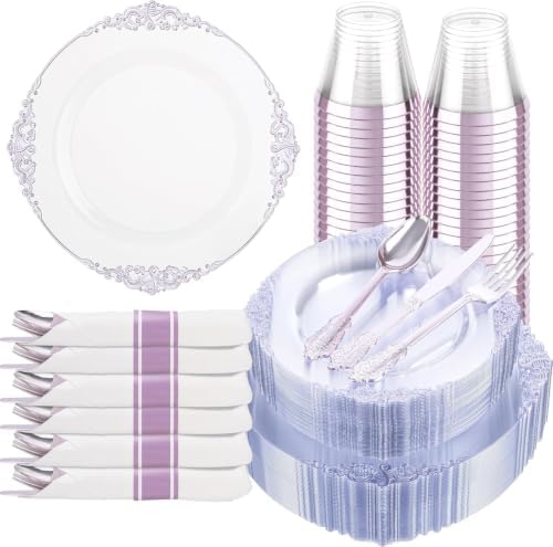 Hioasis 175 Pcs Clear Purple Plates for Party by Hioasis