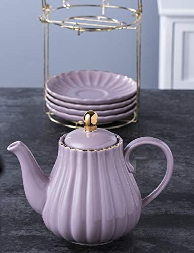 Jusalpha Porcelain Tea Set- 8 OZ Coffee/Teacup, Saucer, Cup Holder, Purple - Image 5