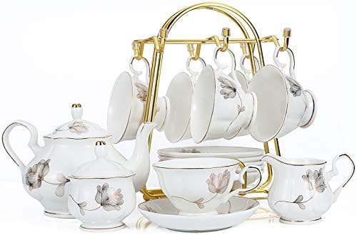 CHENP.HMC Porcelain Ceramic 22-Piece Tea Set, Teapot and Cup Set, 30.7 Ounces, for 6, Gift Sets, Tea or Coffee Lovers, Wedding, Birthday by CHENPH