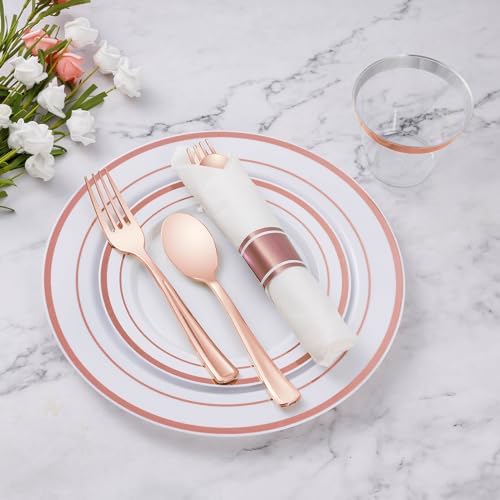 Goodluck 350 Piece Rose Gold Plastic Dinnerware Set for 50 Guests - Image 2