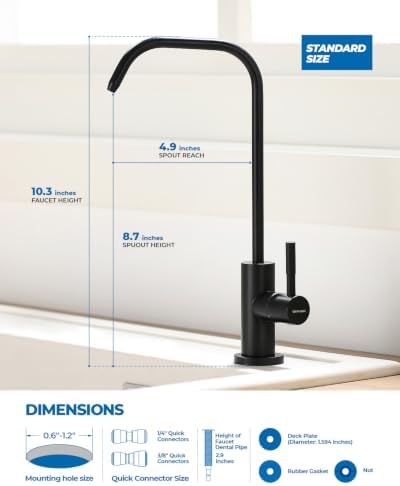 WEWE Drinking Water Faucet for RO System, 7-Shape, Non-Air Gap, Matte Black - Image 5