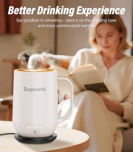 Supsonic - 16oz Self Heating Coffee Mug, Smart Heated Coffee Mug Faster Direct-Contact Heating Up to 149°F, Coffee Mug Warmer Set with Auto Shut-Off - Gifts for Men Women | S2 - Image 4