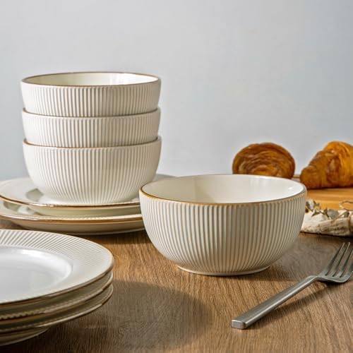 GBHOME Ceramic Dinnerware Sets,12 pcs Embossed Elegant Stoneware Plates and Bowls Sets, Housewarming Wedding Gift | Dishwasher & Microwave Safe | Dishes Set Service for 4 - Image 6