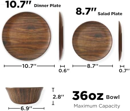 TP 18-Piece Melamine Dinnerware Sets, Service for 6, Rosewood Grain - Image 4