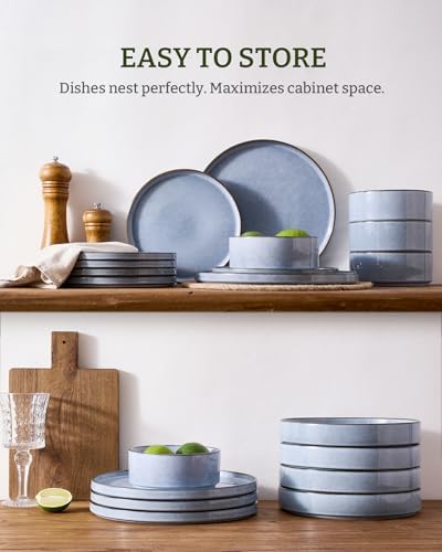 Famiware Annecy 16-Piece Dinnerware Set with Pasta Bowls, Reactive Blue - Image 4