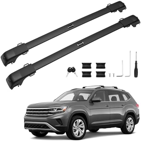 Powerty 300LBS Roof Rack Cross Bars for 2017-2026 Volkswagen VW Atlas with Raised Side Rails(Not for Atlas Cross Sport), Lockable Aluminum Roof Crossbars Rooftop Luggage Racks for Atlas Accessories by Powerty