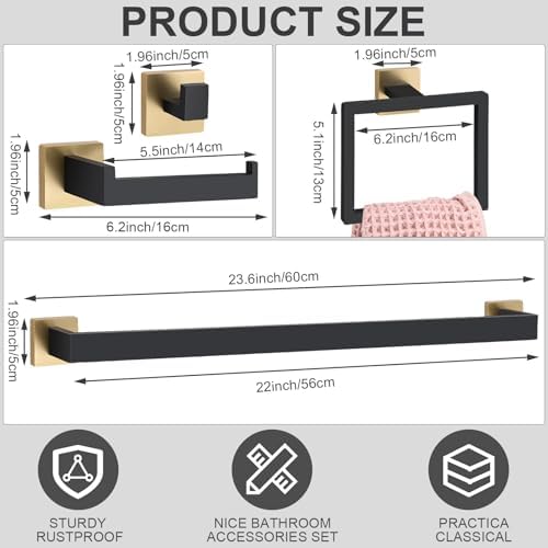30 Pcs Black Gold Bathroom Hardware Accessories Bath Towel Bar Set - Image 2