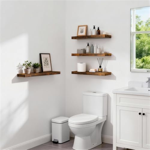 BAYKA Rustic Brown Floating Shelves 22.5in, Set of 2, Wall Mount Wood Shelf - Image 2