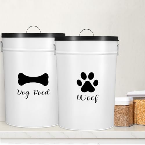 DoubleFill Extra Large 30 lb Metal Dog Food Storage Containers, White - Image 5