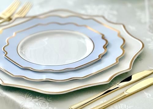 OCCASIONS Disposable Plastic Plates for 120 Guests (Imperial Blue & Gold) - Image 4
