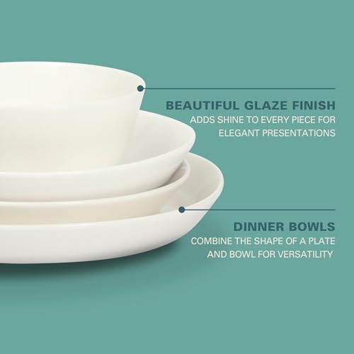 Gibson Home Summer Shades 16 Piece Plates and Bowls Dishes Service for 4 Porcelain Dinnerware Set - White - Image 3