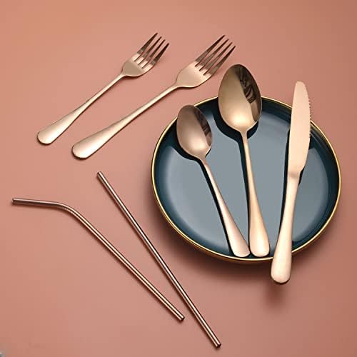 84 Pieces Mirror Rose Gold Silverware Service for 12 Flatware Set Stainless Steel Utensils Cutlery Set Dishwasher Safe - Image 5