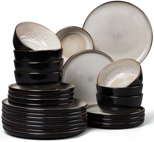 LIANYU Dinnerware Plates and Bowls for 8, 24 Piece Dishes Set, Tidal Khaki by LIANYU