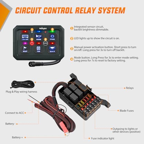 Nilight 6 Gang Switch Panel Blue 12V 60A Circuit Control System 4-Mode - Image 3
