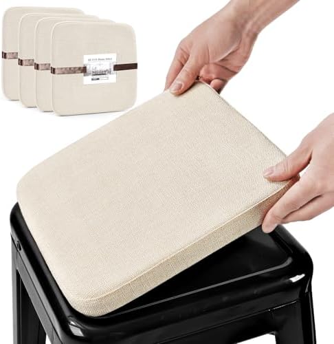 BUYUE Friendly Woven Fabric Magnetic Bar Stool Cushions Set of 4, Enhanced Anti-Slip Breathable Small Chair Seat Pads for Café Bistro Stackable Metal Stools (Square, Beige, 4 Counts) by BUYUE