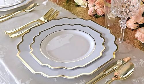 OCCASIONS Disposable Plastic Plates for 120 Guests (Imperial Blue & Gold) - Image 3