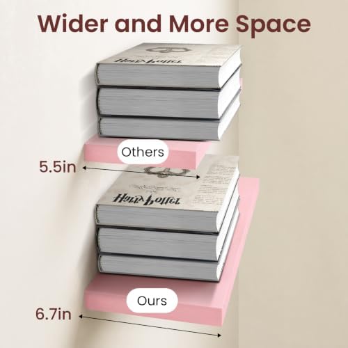 BAYKA Pink Floating Shelves 22.5in, Set of 2, Wall Mounted for Wall Decor - Image 3