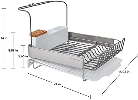 KitchenAid Full Size Compact to Full Capactiy Expandable Rust Resistant Dish Rack, with Self Draining Angled Drainboard and Removable Flatware Caddy, 24-Inch, White - Image 5
