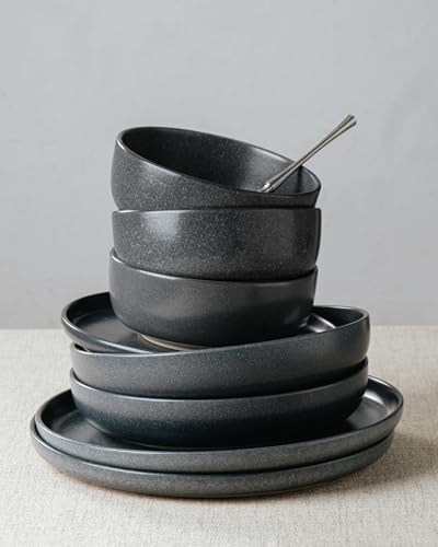Famiware Milkyway 16-Piece Stoneware Dinnerware Set, Matte Dark Charcoal - Image 7