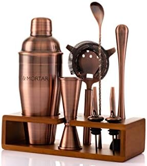 Mint & Mortar Cocktail Shaker Set – 7-Piece Stainless Steel Bartender Kit with Premium Bamboo Stand for Home Bartending - All-in-One Mixology Set for Beginners & Pros (Brushed Copper) by MintMortar