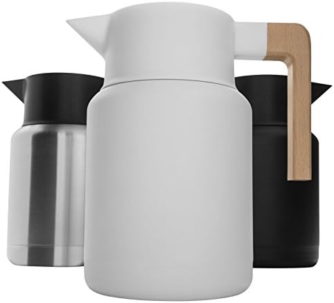 Hastings Collective Thermal Coffee Carafe 50 Oz - Large Stainless Steel Insulated Carafe - 1.5 Liter Double Walled Vacuum Thermos Coffee and Beverage Dispenser with Tea Infuser and Strainer (White) by HastingsCollective