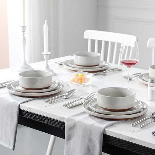 MALACASA Plates and Bowls Sets, 18 Pieces Modern Ceramic Dinnerware Set for 6 Kitchen Dinner Set Stoneware Dishware Dishes Set Microwave and Dishwasher Safe, Grey, Series TARA - Image 5