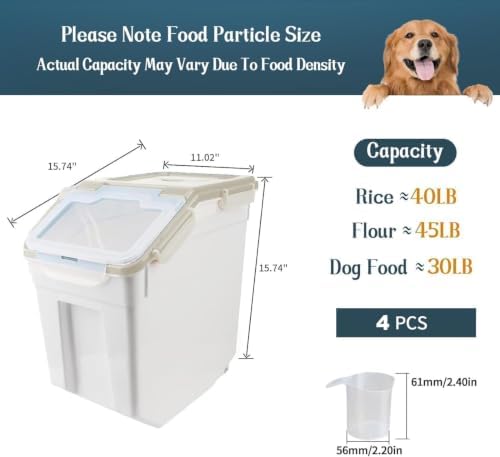 Rice Storage Container 4 Pack 50 lb Flour Storage Container with Wheels, BPA Free Food Storage Container with Measuring Cup Dog Cat Food Bin Set for Dry Food Sugar, Cereal-Grey - Image 2