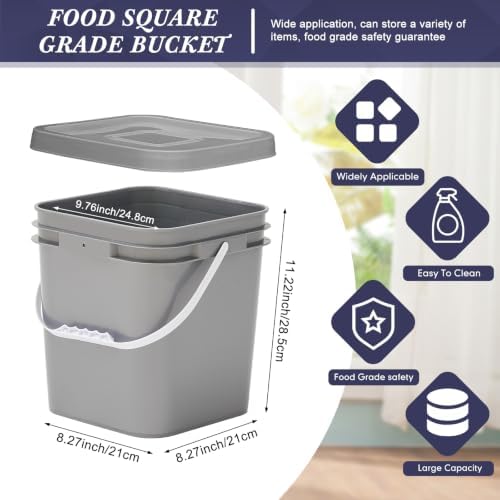 Mumufy 3 Pcs 3.5 Gallon Square Food Grade Bucket with Lid, Black,Gray,White - Image 2