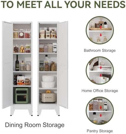 COFaR Tall Bathroom Storage Cabinet, Metal Farmhouse Narrow Slim Cabinet with Adjustable Shelves Barn Door for Bathrooms, Kitchens, Entrances Living Room (White) - Image 5