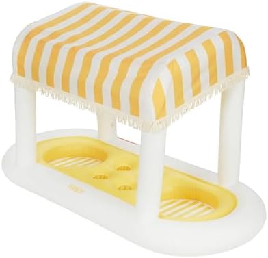 FUNBOY Giant Floating Yellow Cabana Stripe Drink Station w/Removable Shade by FUNBOY