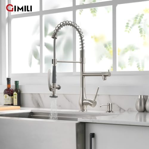 GIMILI Brushed Nickel Commercial Kitchen Sink Faucet with Soap Dispenser - Image 6