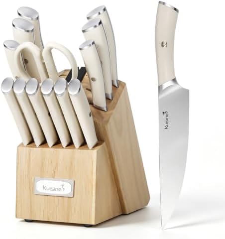 Kuisine 15-Piece Knife Block Set with Built-in Sharpener, Dishwasher Safe by Kuisine