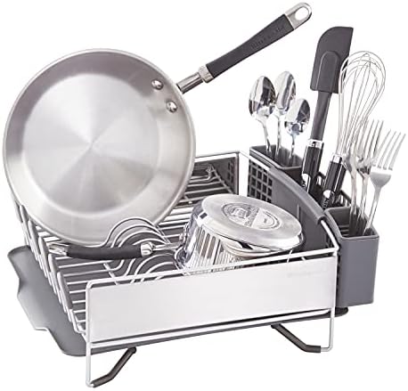 KitchenAid Compact Space Saving, Dish Rack with Removable Flatware Caddy and Angled Self Draining Drainboard, Satin Gray, 15-Inch-by-13.25-Inch - Image 3