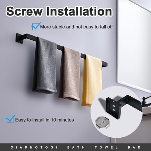 Bath Towel Bar, 32-Inch Towel Racks, Square Thicken Towel Holder, Wall Mounted Shower Towel Rail Hanger, Stainless Steel,Bathroom Accessories (Matte Black, 2 Pack) - Image 4