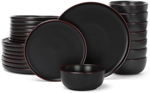 Famiware Mercury 24-Piece Stoneware Dinnerware Set, Matte Black by Famiware