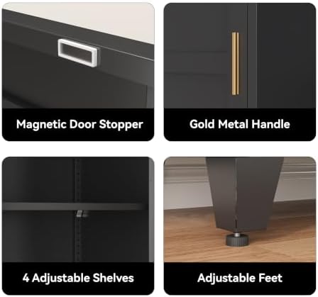 COFaR 67" Metal Pantry Cabinet, Black Storage Cabinet with Magnetic Door & 4 Adjustable Shelves, Slim Freestanding Cupboard for Office, Kitchen, Bathroom - Image 6
