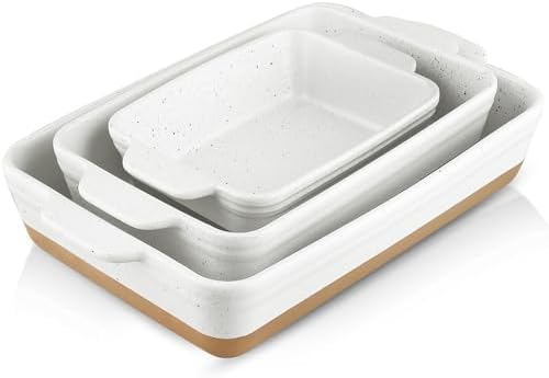 HVH Baking Dish Set, 9x13 Baking Dish, Large Casserole Dish Set, Ceramic Lasagne Pan Deep, Baking Dishes for Casseroles 13 x 9, Ceramic Bakeware Set of 3, Farmhouse Style (White) by HVH