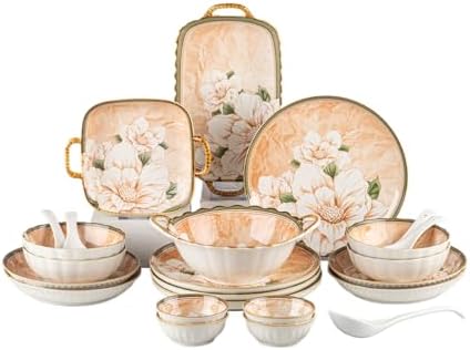 Ceramic Dinnerware Set, Series Kavara Ⅱ, (Vintage Camellia) by FANGJING