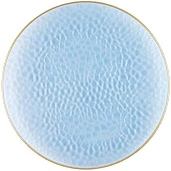 EcoQuality 7" inch Round Hammered Translucent Blue Plastic Plates with Gold Rim - China Like Party Plates, Heavy Duty Large Disposable Dinner Charger Salad Plate Weddings, Serveware (100 PACK) by EcoQuality
