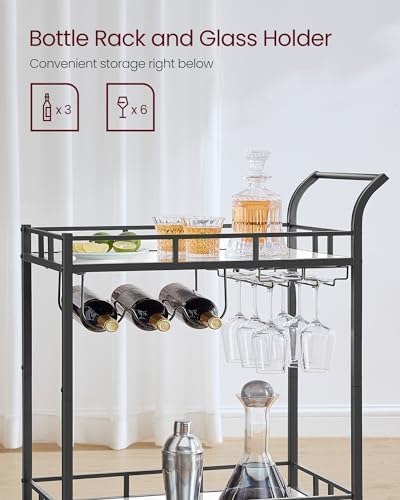 VASAGLE Bar Cart with 2 Mirrored Shelves, Wine Holders, Glass Holders - Image 5
